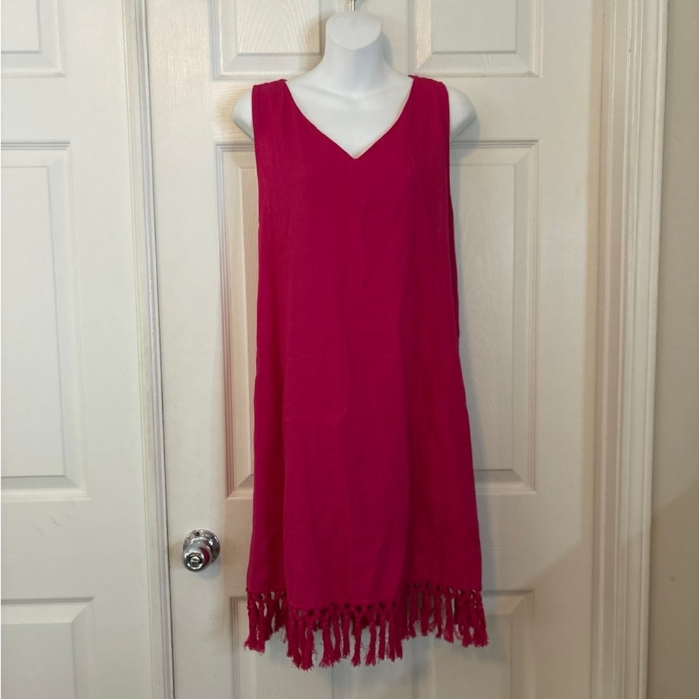 For Cynthia Fuchsia Sleeveless Mini Dress with Fringe